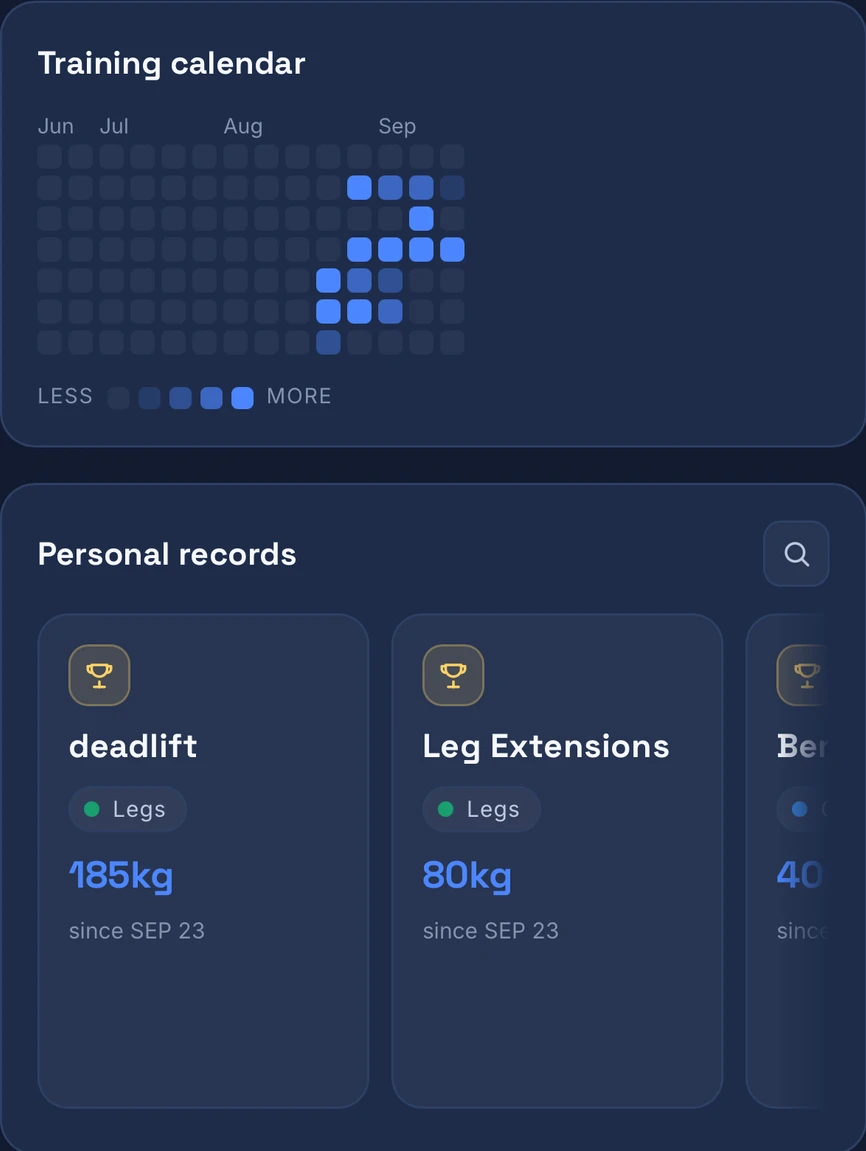 JimFit training calendar and personal record cards